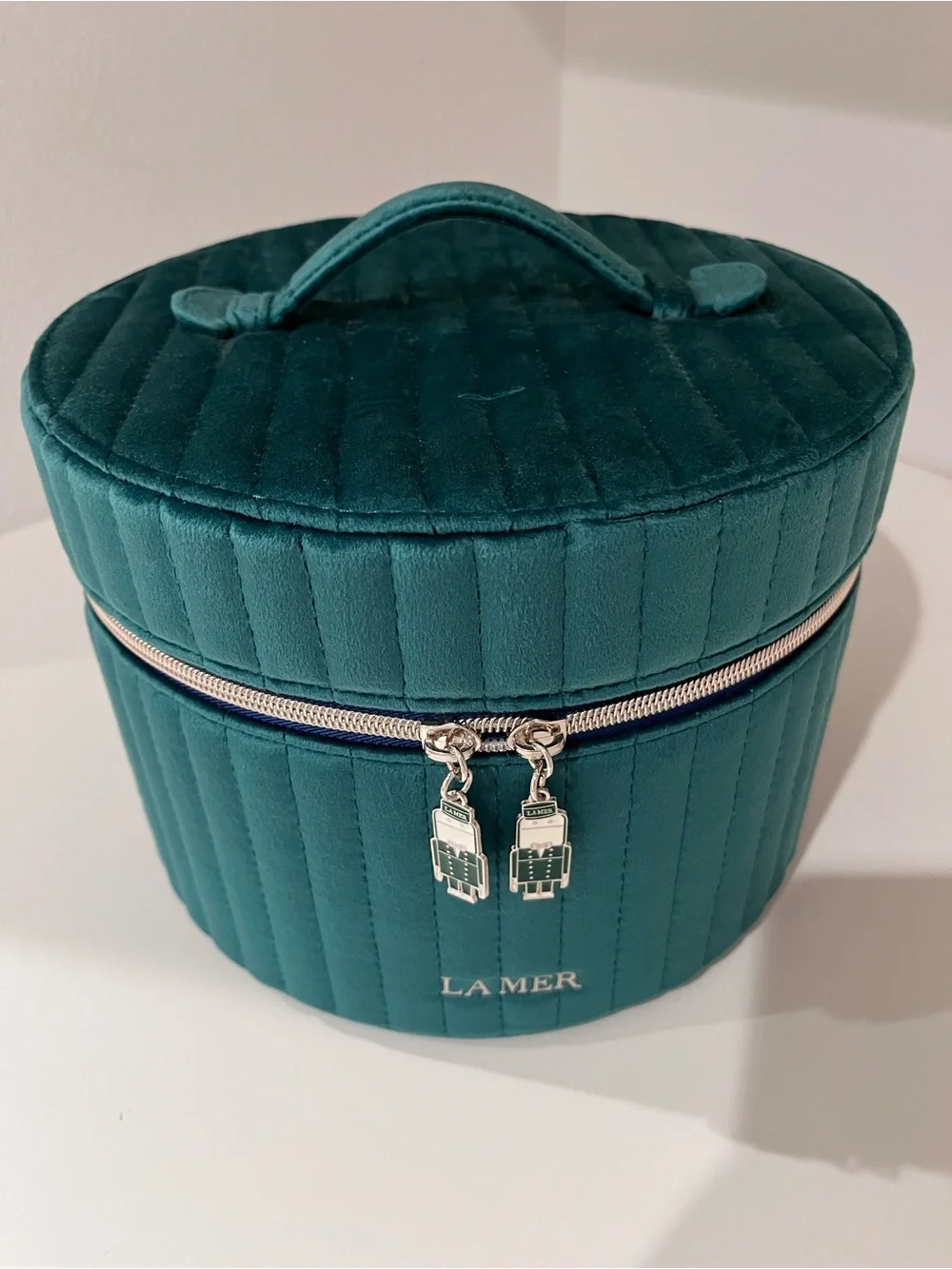 La Mer Teal Quilted Vanity Case/Jewelry Bag